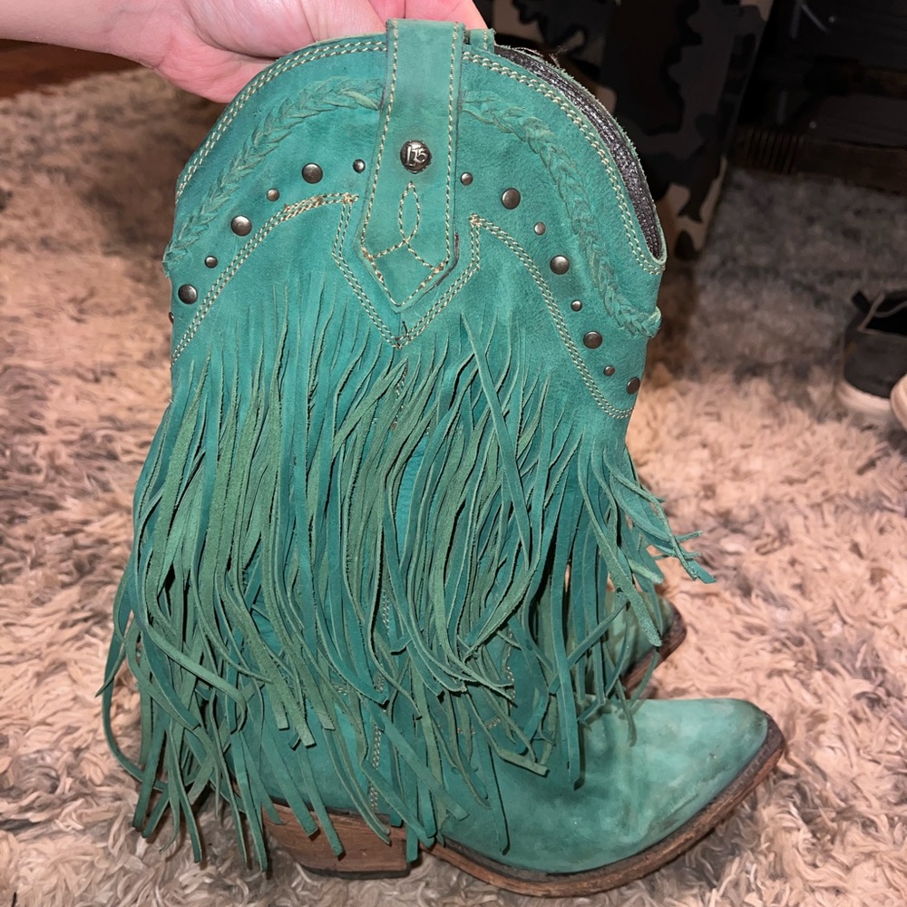 Turquoise Fringe Liberty Black Boots